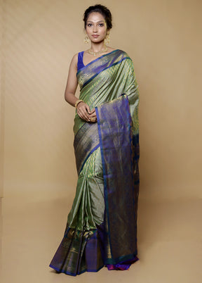 Green Gadwal Pure Silk Saree Without Blouse Piece - Indian Silk House Agencies