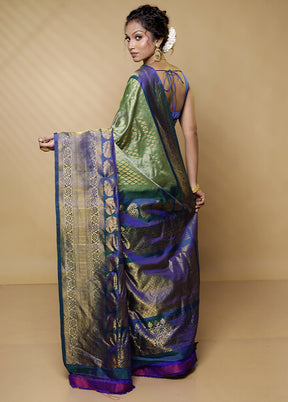 Green Gadwal Pure Silk Saree Without Blouse Piece - Indian Silk House Agencies