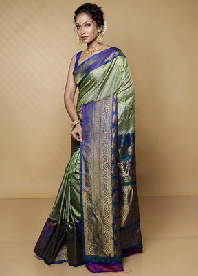 Green Gadwal Pure Silk Saree Without Blouse Piece - Indian Silk House Agencies