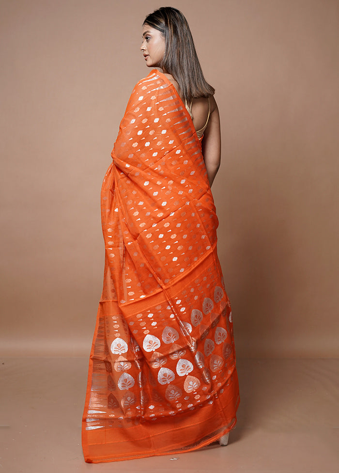 Orange Jamdani Cotton Saree Without Blouse Piece