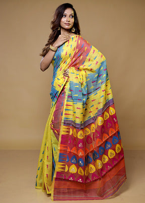 Yellow Tant Jamdani Saree Without Blouse Piece