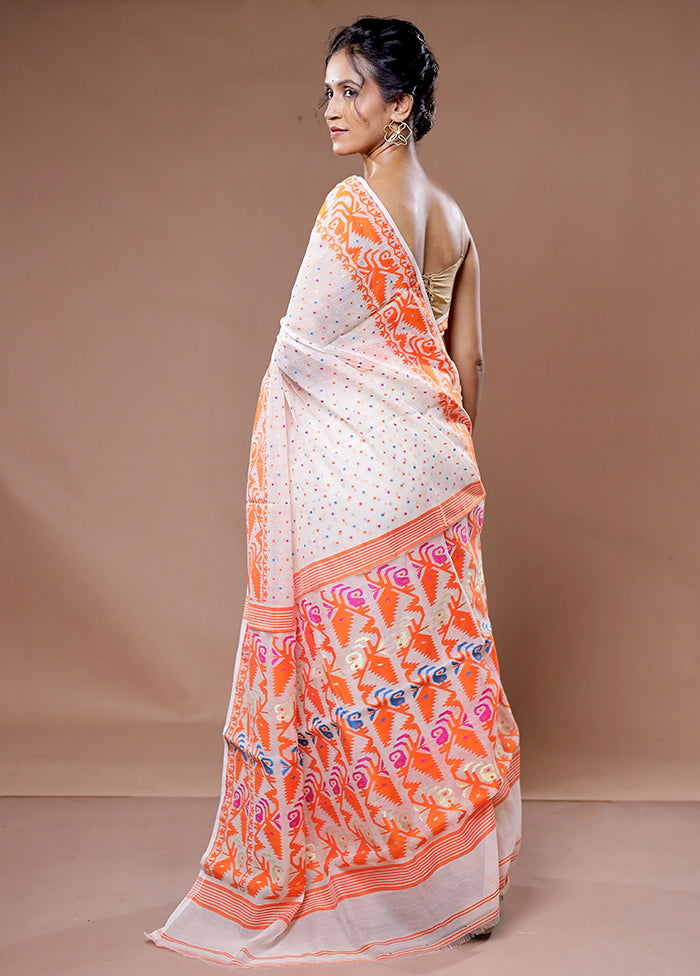 Cream Cotton Jamdani Saree Without Blouse Piece - Indian Silk House Agencies