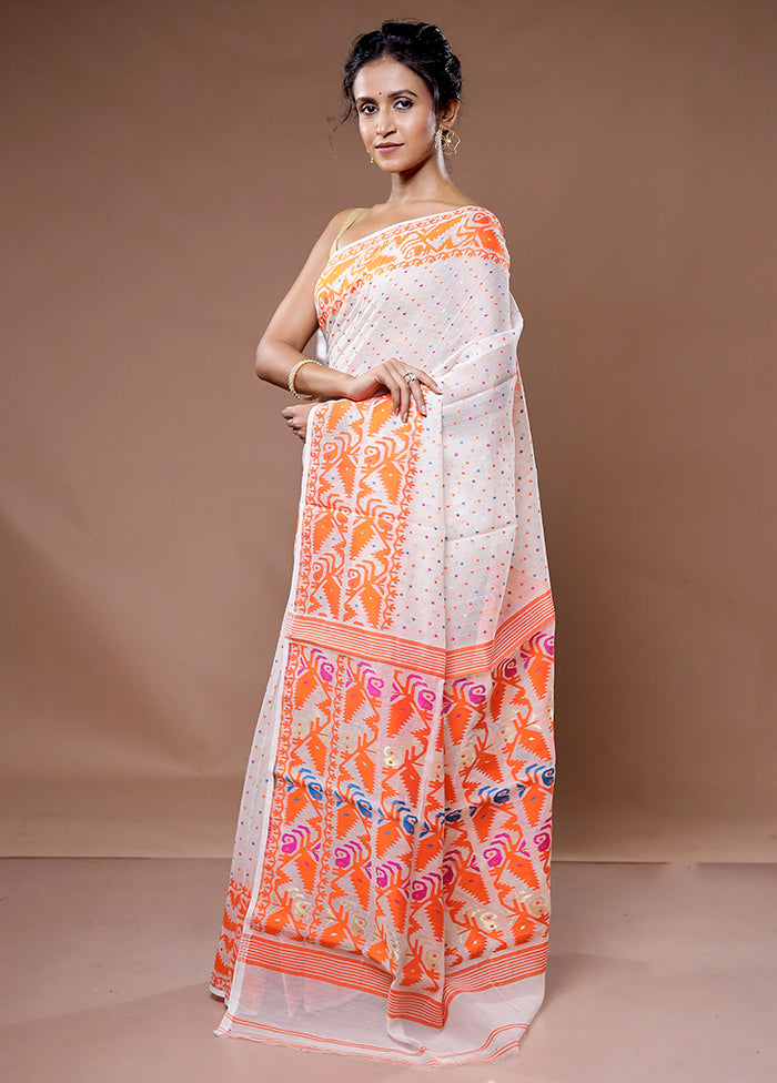 Cream Cotton Jamdani Saree Without Blouse Piece - Indian Silk House Agencies