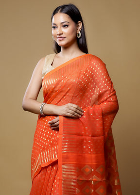 Orange Jamdani Cotton Saree Without Blouse Piece