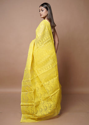 Yellow Jamdani Cotton Saree Without Blouse Piece