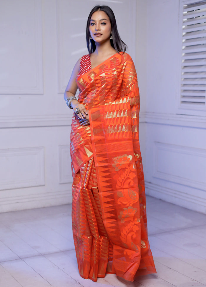 Orange Tant Cotton Saree Without Blouse Piece