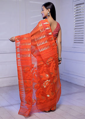 Orange Tant Jamdani Saree Without Blouse Piece