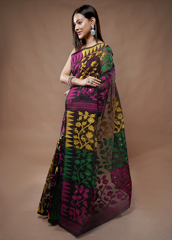 Black Tant Jamdani Saree Without Blouse Piece - Indian Silk House Agencies