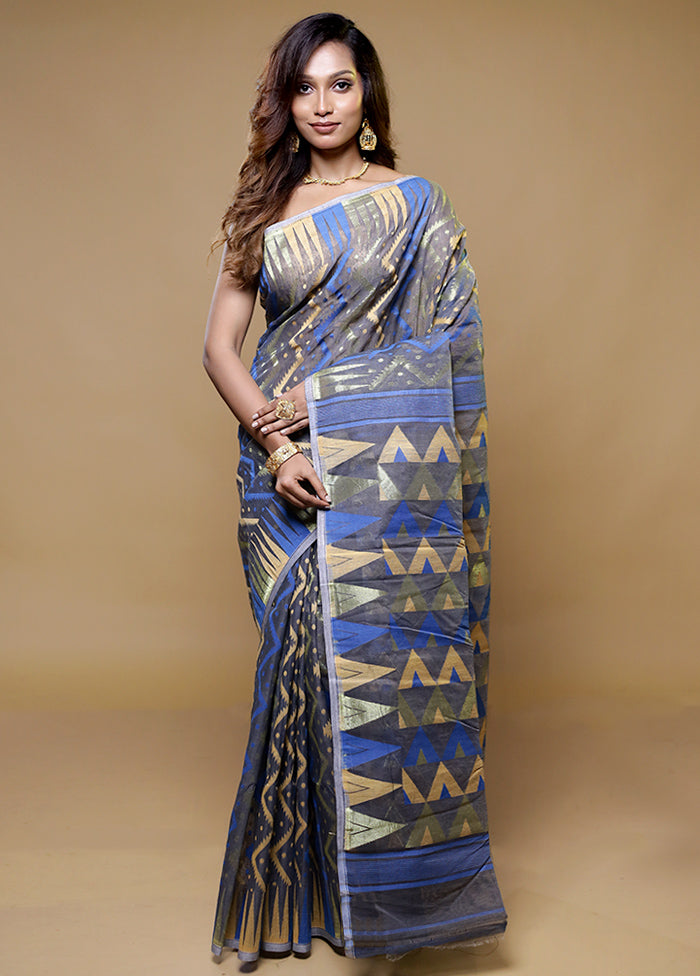 Grey Tant Jamdani Saree Without Blouse Piece