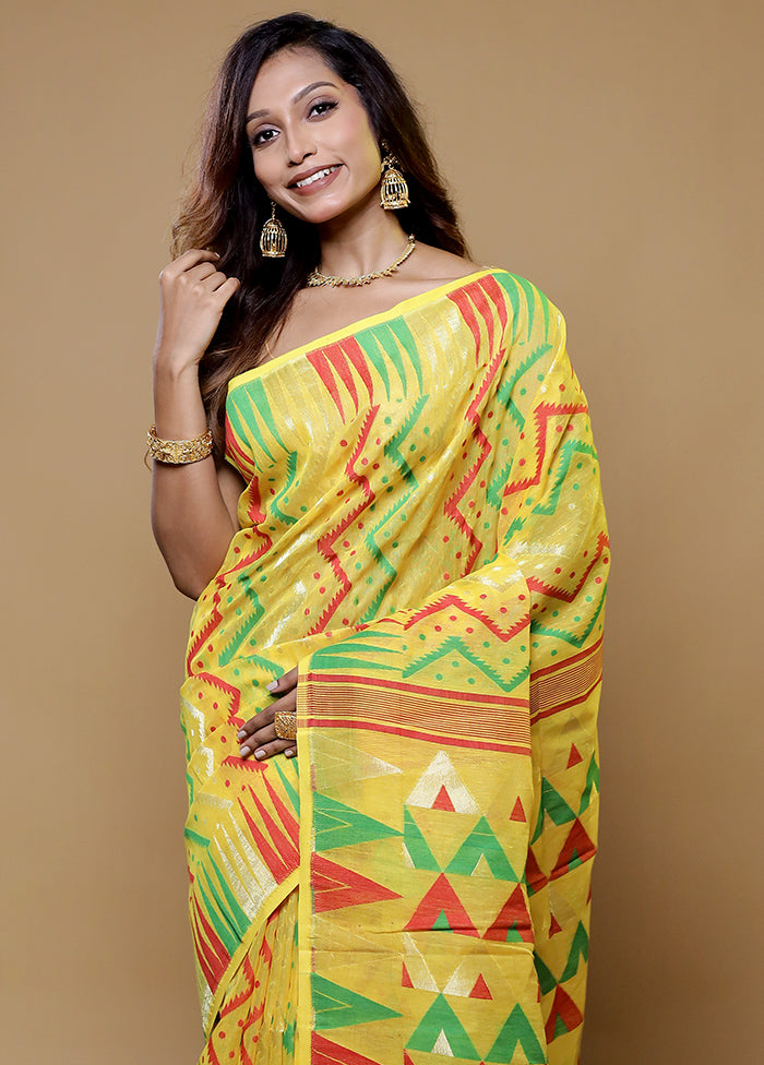 Yellow Tant Jamdani Saree Without Blouse Piece