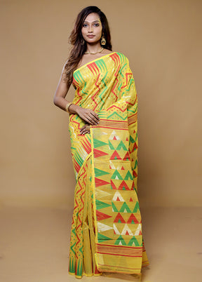 Yellow Tant Jamdani Saree Without Blouse Piece