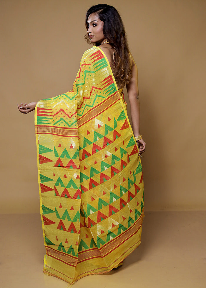 Yellow Tant Jamdani Saree Without Blouse Piece