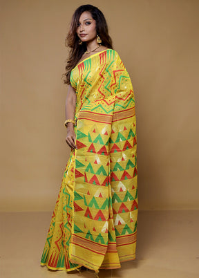 Yellow Tant Jamdani Saree Without Blouse Piece