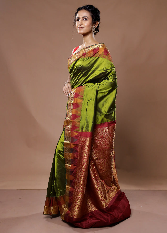 Green Kanjivaram Pure Silk Saree With Blouse Piece