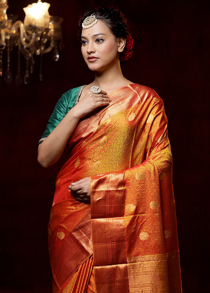 Yellow Handloom Kanchipuram Pure Silk Saree With Blouse Piece - Indian Silk House Agencies