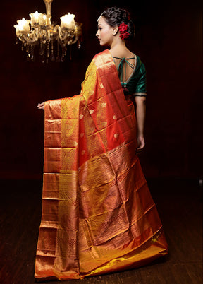 Yellow Handloom Kanchipuram Pure Silk Saree With Blouse Piece - Indian Silk House Agencies