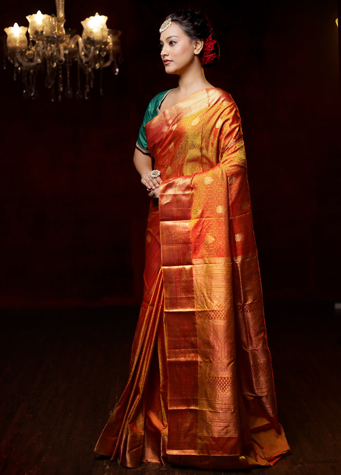 Yellow Handloom Kanchipuram Pure Silk Saree With Blouse Piece - Indian Silk House Agencies