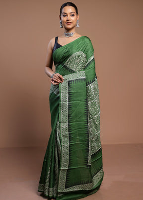 Green Tussar Silk Saree With Blouse Piece