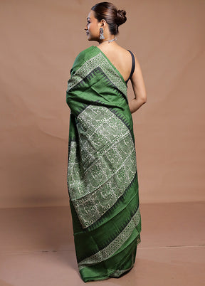 Green Tussar Silk Saree With Blouse Piece