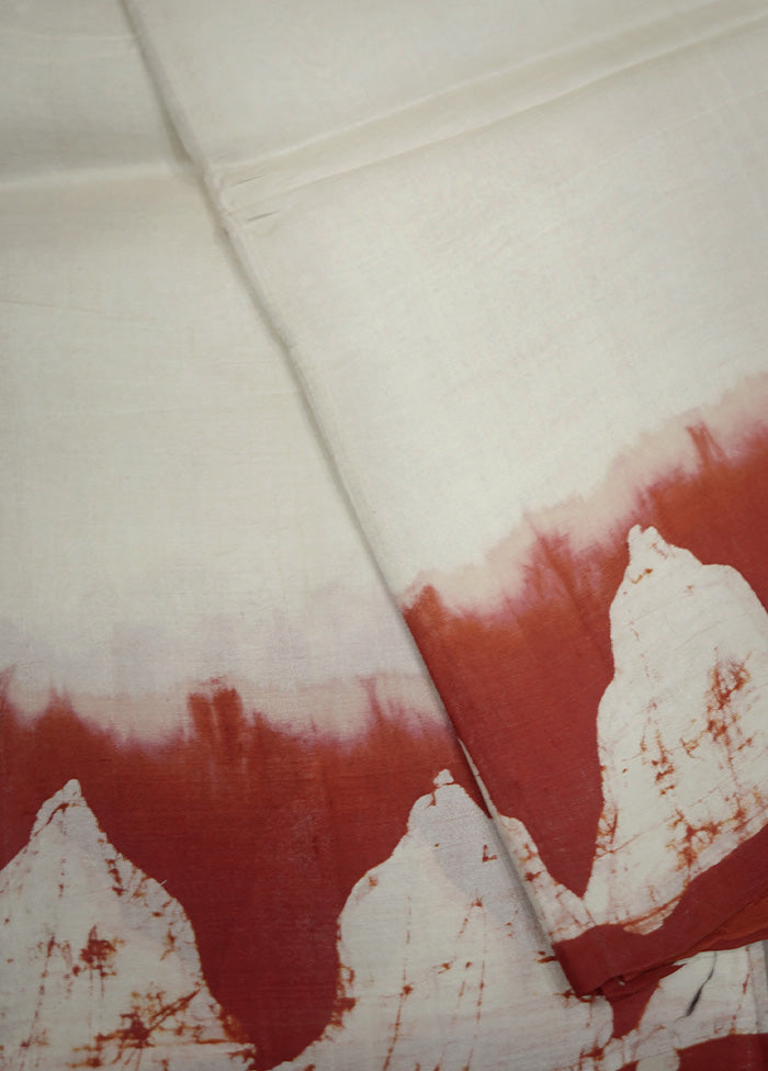 White Printed Pure Silk Saree With Blouse Piece
