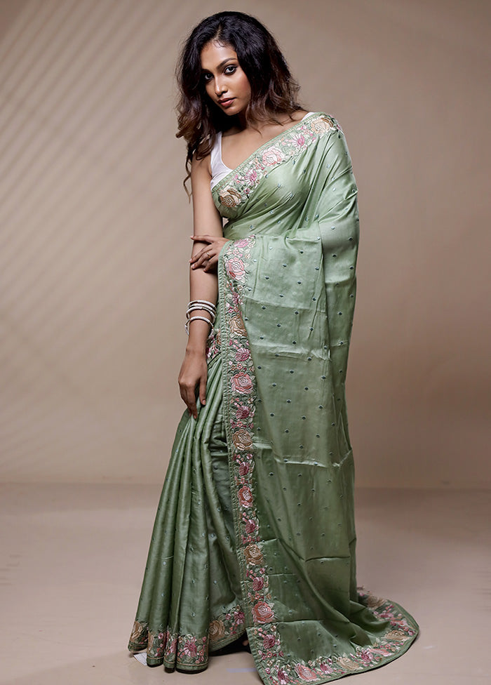 Green Pure Organza Saree Without Blouse Piece - Indian Silk House Agencies