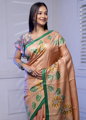 Rust Handloom Tussar Pure Silk Saree With Blouse Piece - Indian Silk House Agencies