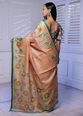 Rust Handloom Tussar Pure Silk Saree With Blouse Piece - Indian Silk House Agencies