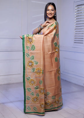 Rust Handloom Tussar Pure Silk Saree With Blouse Piece - Indian Silk House Agencies