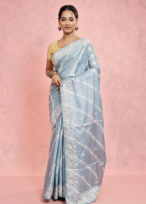 Grey Embroidered Pure Tussar Silk Saree With Blouse Piece - Indian Silk House Agencies