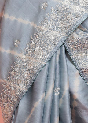 Grey Embroidered Pure Tussar Silk Saree With Blouse Piece - Indian Silk House Agencies