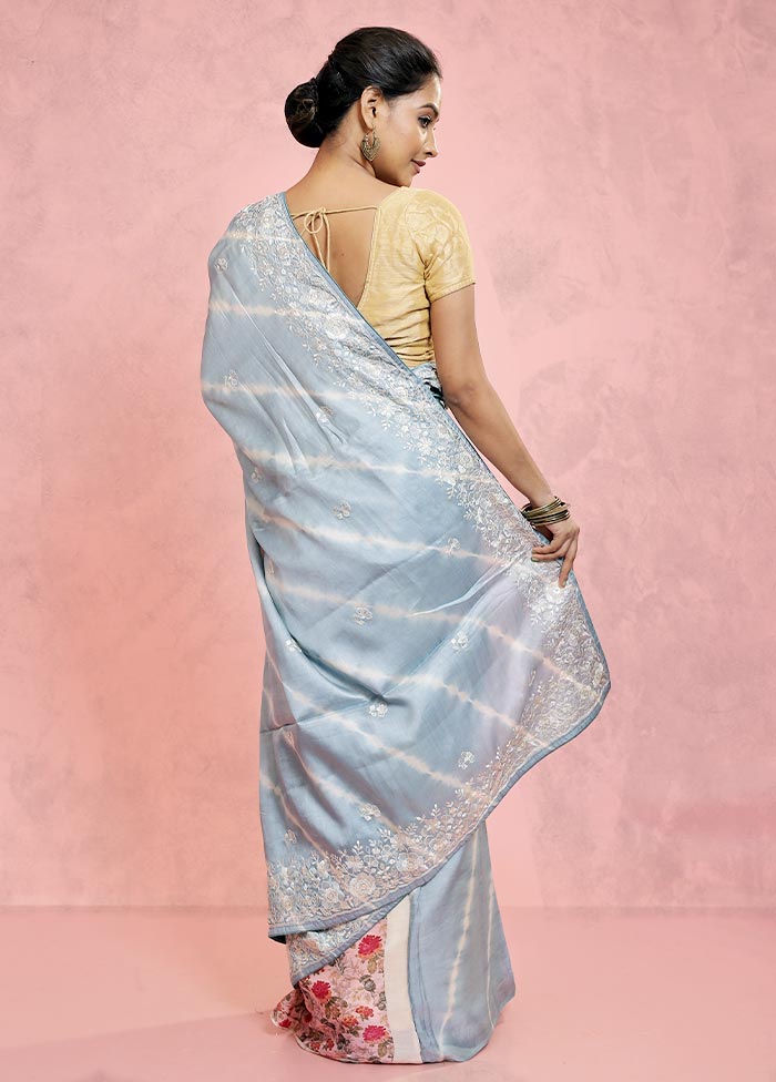 Grey Embroidered Pure Tussar Silk Saree With Blouse Piece - Indian Silk House Agencies