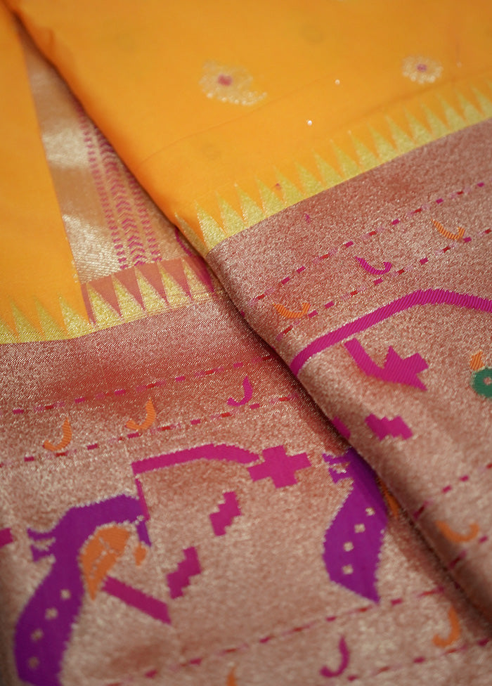 Orange Paithani Kanjivaram Silk Saree With Blouse Piece - Indian Silk House Agencies