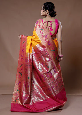 Orange Paithani Kanjivaram Silk Saree With Blouse Piece - Indian Silk House Agencies