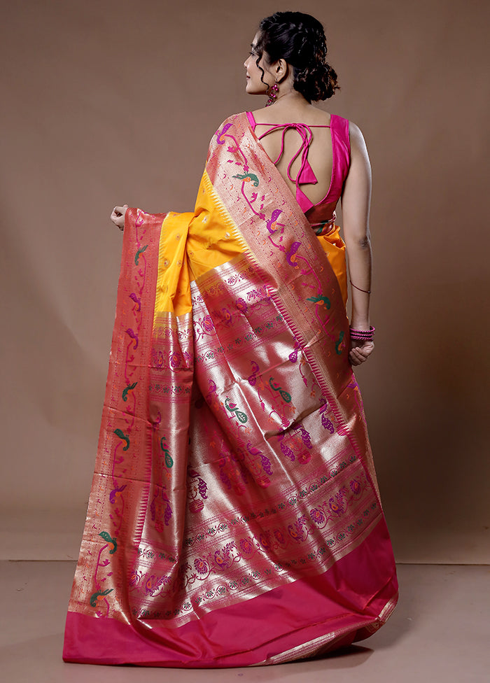 Orange Paithani Kanjivaram Silk Saree With Blouse Piece - Indian Silk House Agencies