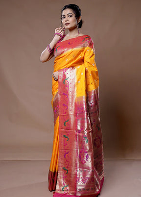 Orange Paithani Kanjivaram Silk Saree With Blouse Piece - Indian Silk House Agencies