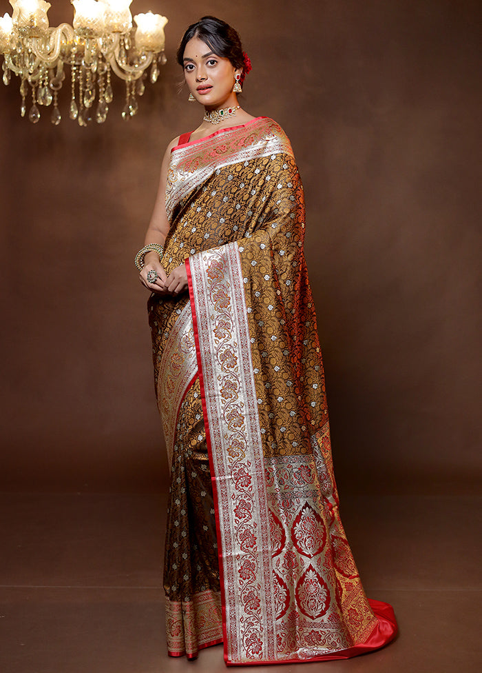 Brown Tanchoi Silk Saree With Blouse Piece