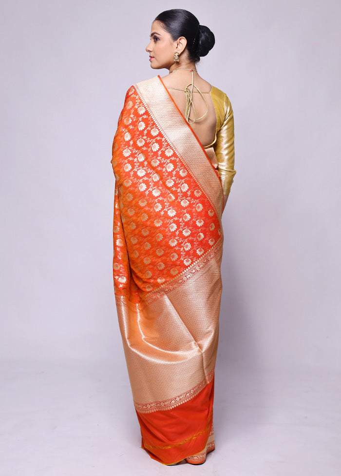 Orange Uppada Silk Saree With Blouse Piece