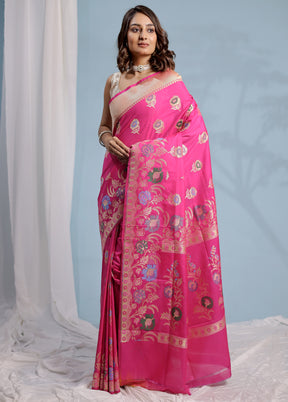 Pink Uppada Silk Saree With Blouse Piece - Indian Silk House Agencies