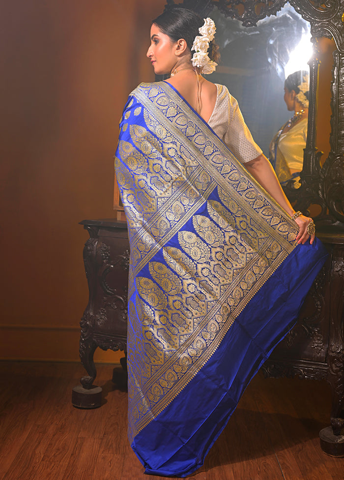 Blue Pure Banarasi Silk Saree With Blouse Piece - Indian Silk House Agencies
