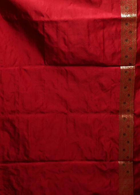 Red Handloom Banarasi Pure Silk Saree With Blouse Piece