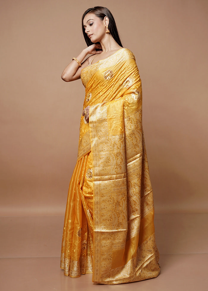 Yellow Tussar Silk Saree With Blouse Piece