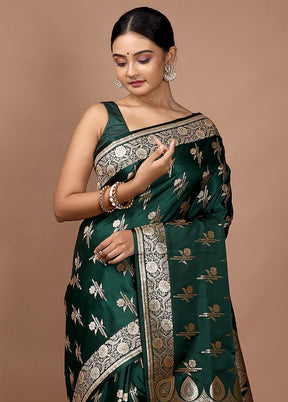 Dark Green Banarasi Silk Saree With Blouse Piece - Indian Silk House Agencies
