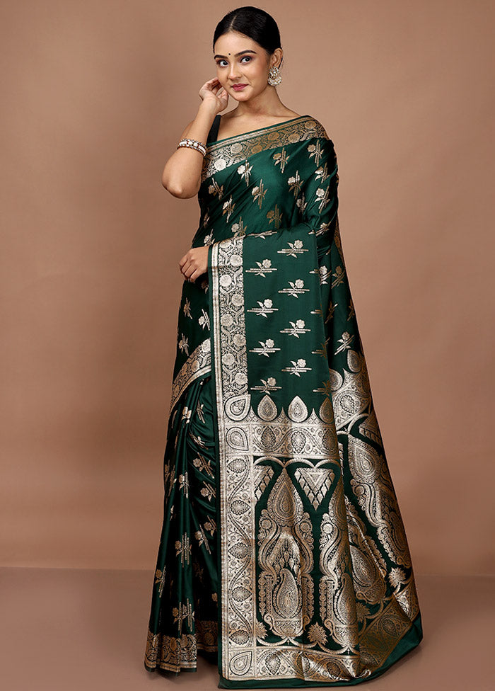 Dark Green Banarasi Silk Saree With Blouse Piece - Indian Silk House Agencies