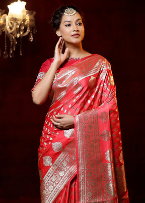 Pink Banarasi Silk Saree With Blouse Piece