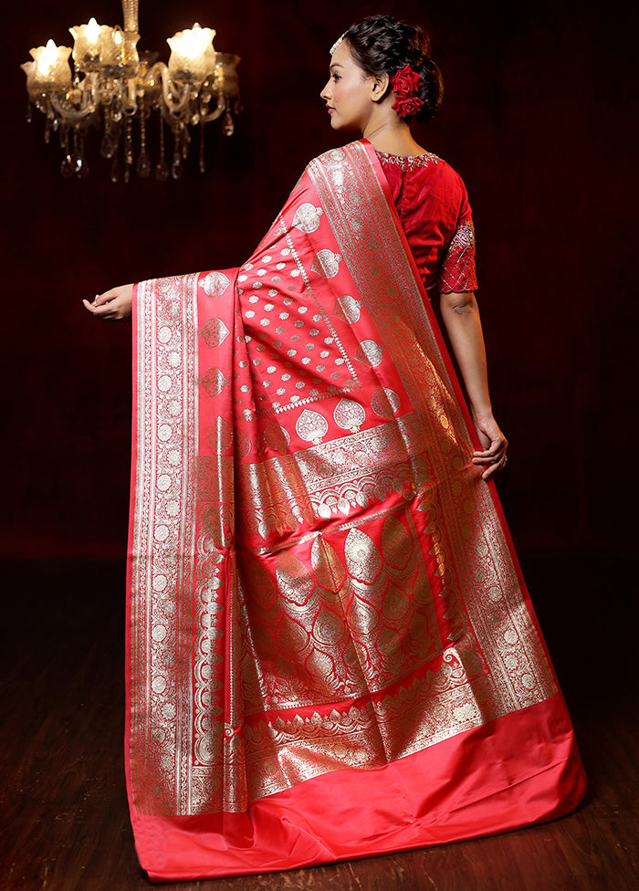 Pink Banarasi Silk Saree With Blouse Piece