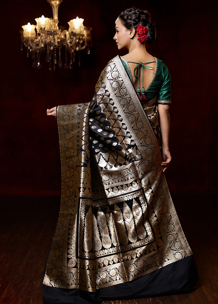 Black Banarasi Silk Saree With Blouse Piece