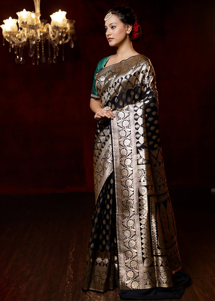 Black Banarasi Silk Saree With Blouse Piece