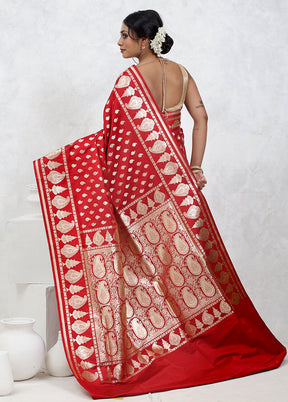 Red Banarasi Silk Saree With Blouse Piece