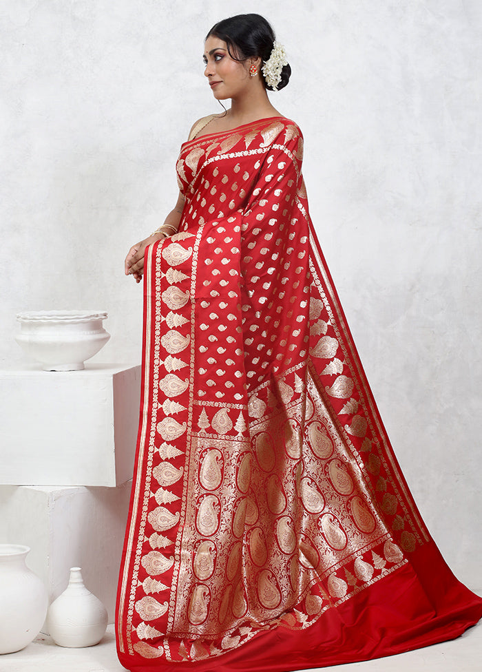 Red Banarasi Silk Saree With Blouse Piece