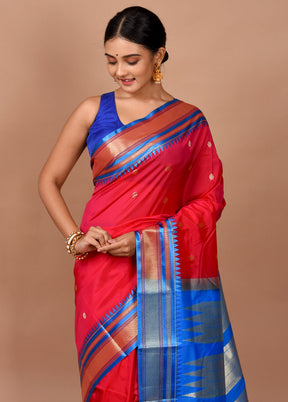 Dark Pink Kanjivaram Silk Saree With Blouse Piece - Indian Silk House Agencies